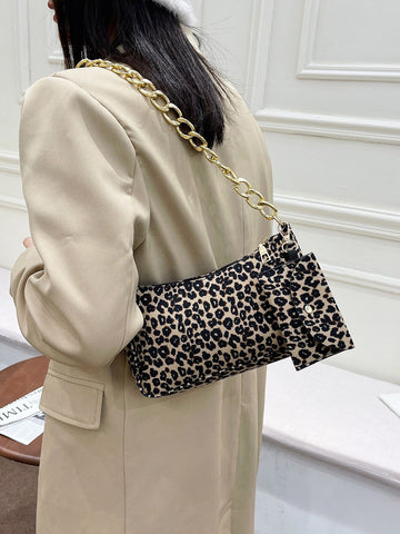 Leopard Chain Purse With Mini Wallet