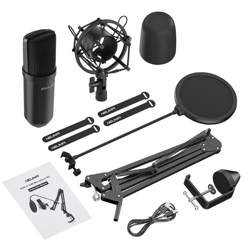 USB Condenser Microphone Kit Streaming Podcast PC Gaming Mic, Plug & Play Mic with Adjustable Stand & Pop Filter for Recording, YouTube, Voice Over, Skype, Twitch Compatible with Laptop Desktop