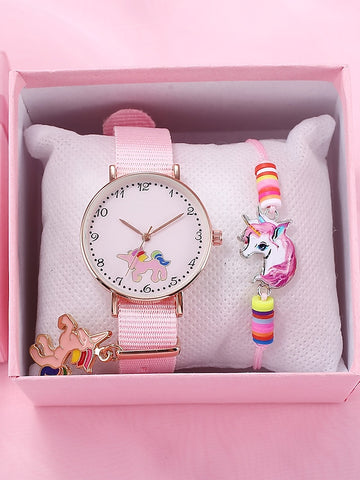 Girls Unicorn Pink Watch Bracelet Set